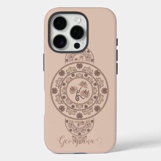 Gepersonaliseerde Mocha Rococo Lotus Siermandala Case-Mate iPhone Case (Achterkant)