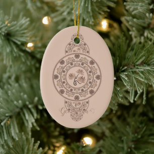 Gepersonaliseerde Mocha Rococo Lotus Siermandala Keramisch Ornament