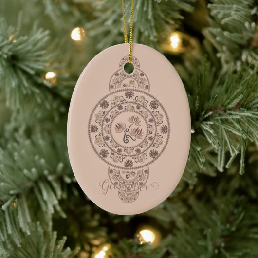Gepersonaliseerde Mocha Rococo Lotus Siermandala Keramisch Ornament (Boom)