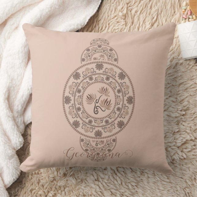 Gepersonaliseerde Mocha Rococo Lotus Siermandala Kussen (Deken)