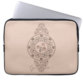 Gepersonaliseerde Mocha Rococo Lotus Siermandala Laptop Sleeve