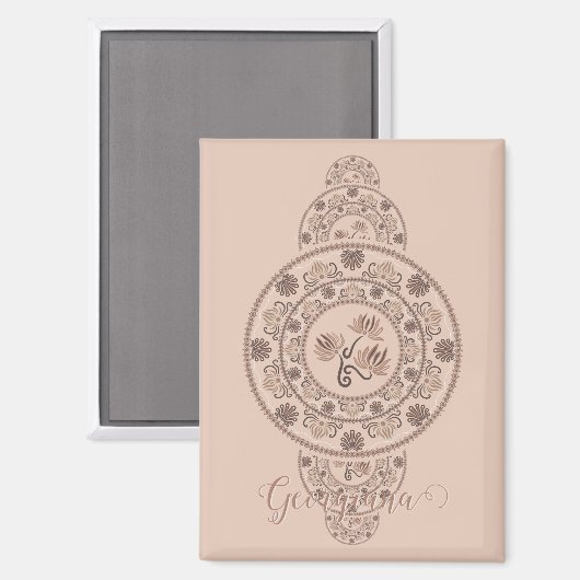 Gepersonaliseerde Mocha Rococo Lotus Siermandala Magneet (Voorkant / Achterkant)