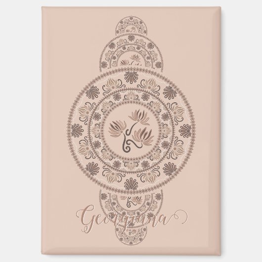 Gepersonaliseerde Mocha Rococo Lotus Siermandala Magneet (Voorkant)