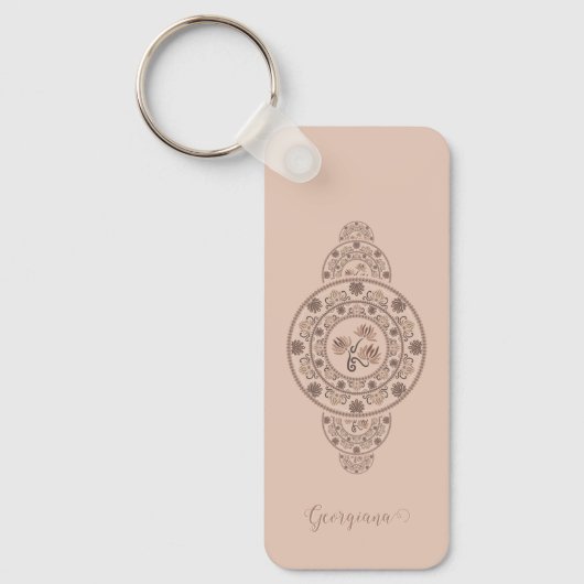 Gepersonaliseerde Mocha Rococo Lotus Siermandala Sleutelhanger (Voorkant)
