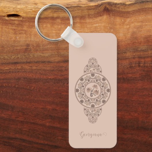 Gepersonaliseerde Mocha Rococo Lotus Siermandala Sleutelhanger (Voorkant)