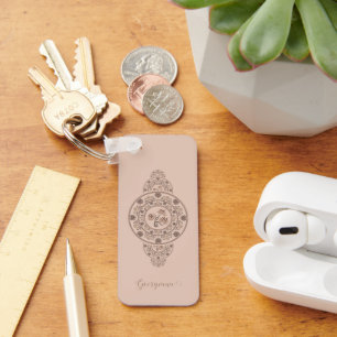 Gepersonaliseerde Mocha Rococo Lotus Siermandala Sleutelhanger