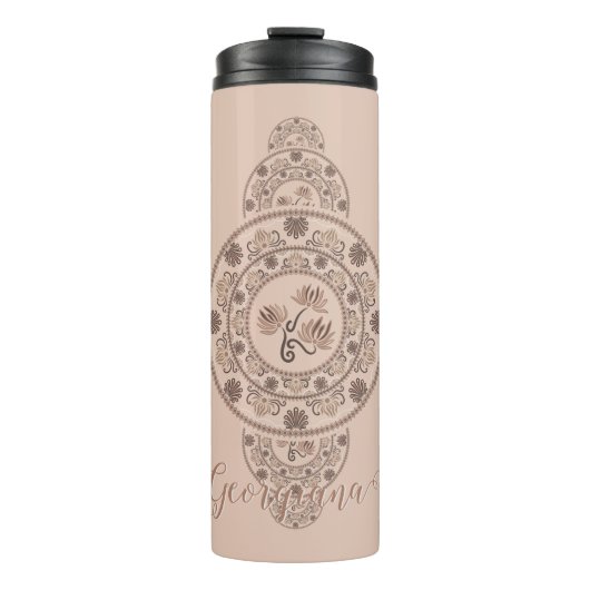 Gepersonaliseerde Mocha Rococo Lotus Siermandala Thermosbeker (Voorkant)
