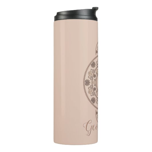 Gepersonaliseerde Mocha Rococo Lotus Siermandala Thermosbeker (Gedraaid links)
