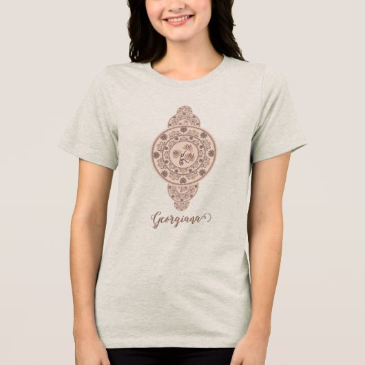 Gepersonaliseerde Mocha Rococo Lotus Siermandala Tri-Blend Shirt (Voorkant)