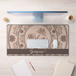Gepersonaliseerde Mocha Rococo Revival Dot Mandala Bureaumat