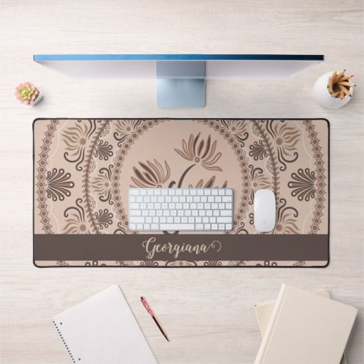 Gepersonaliseerde Mocha Rococo Revival Dot Mandala Bureaumat (Kantoor 1)