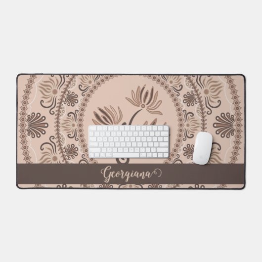 Gepersonaliseerde Mocha Rococo Revival Dot Mandala Bureaumat (Keyboard & Muis)