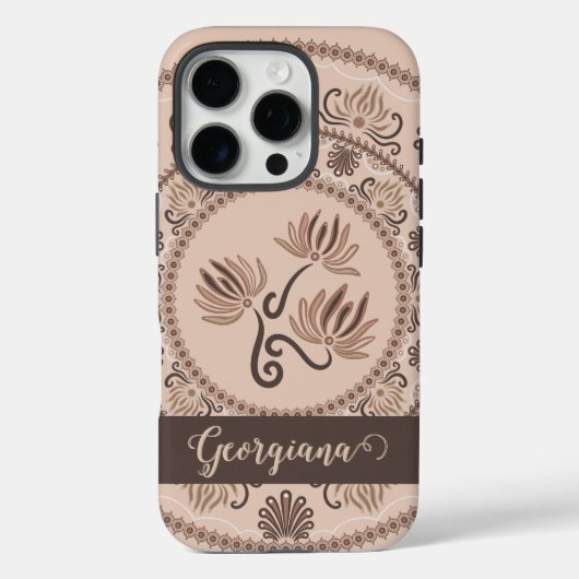 Gepersonaliseerde Mocha Rococo Revival Dot Mandala Case-Mate iPhone Case (Achterkant)