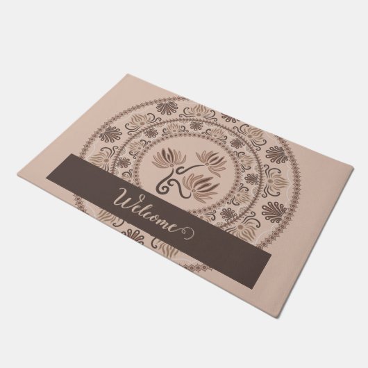 Gepersonaliseerde Mocha Rococo Revival Dot Mandala Deurmat (Schuin)