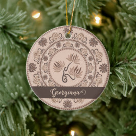 Gepersonaliseerde Mocha Rococo Revival Dot Mandala Keramisch Ornament