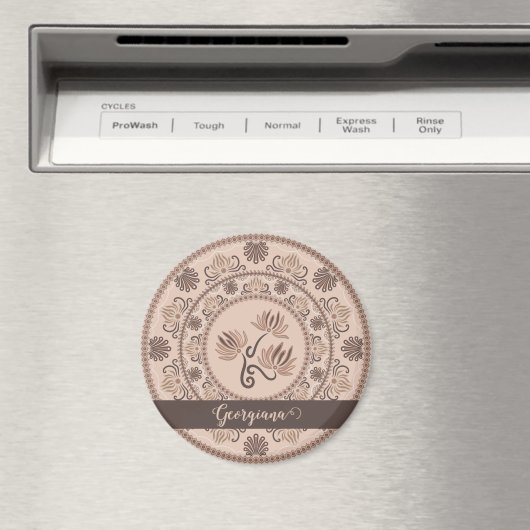 Gepersonaliseerde Mocha Rococo Revival Dot Mandala Magneet (Insitu (Vaatwasser))