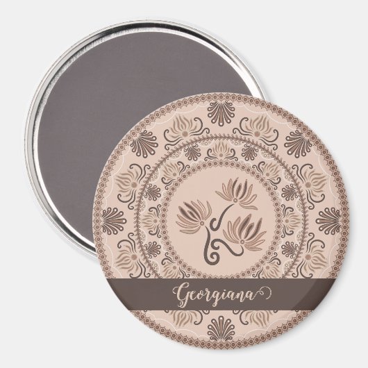 Gepersonaliseerde Mocha Rococo Revival Dot Mandala Magneet (Voorkant / Achterkant)