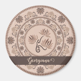 Gepersonaliseerde Mocha Rococo Revival Dot Mandala Magneet