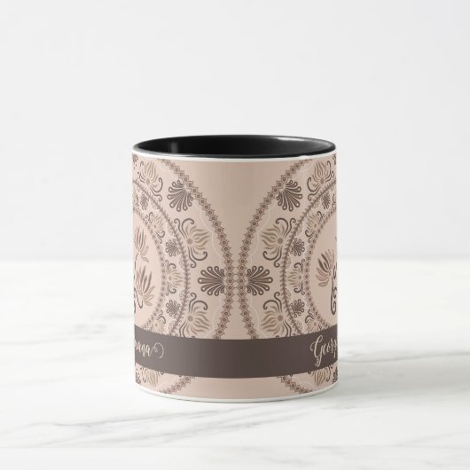 Gepersonaliseerde Mocha Rococo Revival Dot Mandala Mok (Midden)