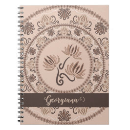 Gepersonaliseerde Mocha Rococo Revival Dot Mandala Notitieboek