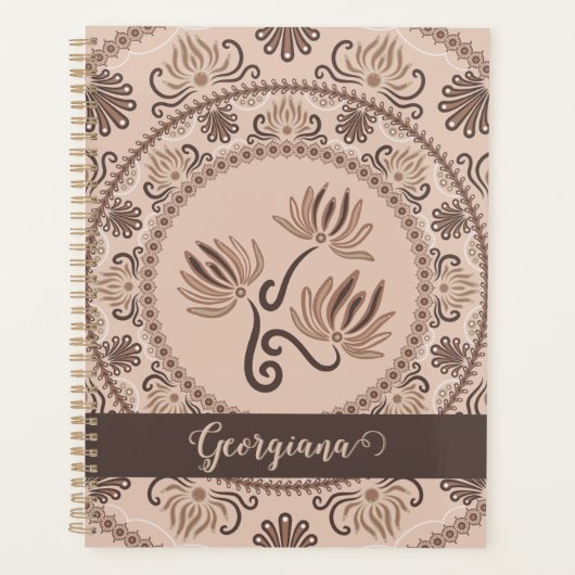 Gepersonaliseerde Mocha Rococo Revival Dot Mandala Planner (Voorkant)