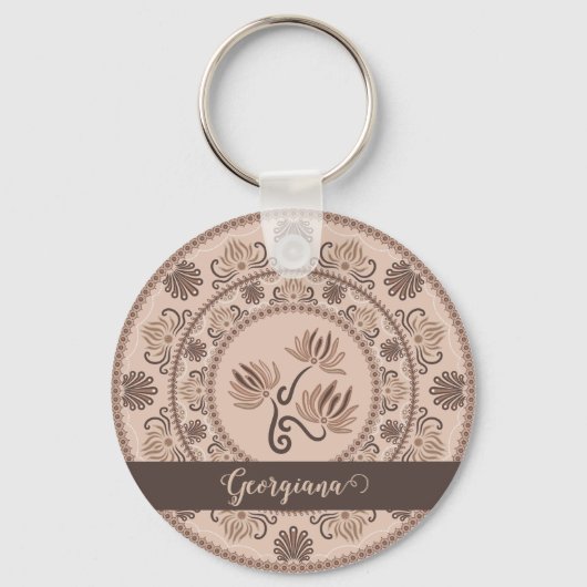 Gepersonaliseerde Mocha Rococo Revival Dot Mandala Sleutelhanger (Voorkant)