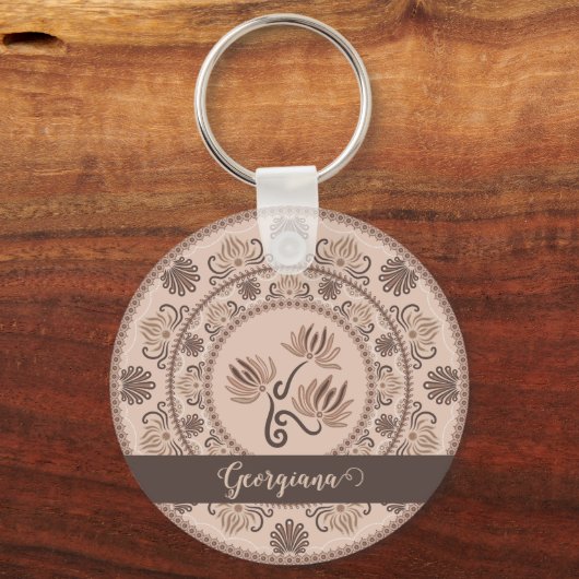 Gepersonaliseerde Mocha Rococo Revival Dot Mandala Sleutelhanger (Achterkant)