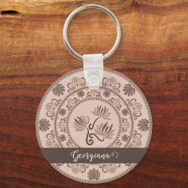 Gepersonaliseerde Mocha Rococo Revival Dot Mandala Sleutelhanger
