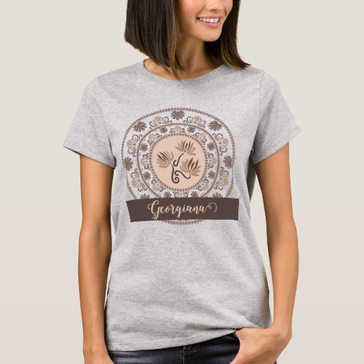 Gepersonaliseerde Mocha Rococo Revival Dot Mandala T-shirt (Voorkant)