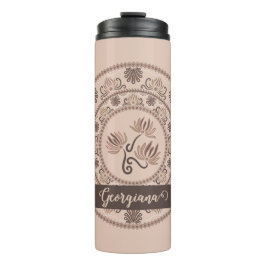 Gepersonaliseerde Mocha Rococo Revival Dot Mandala Thermosbeker