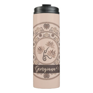 Gepersonaliseerde Mocha Rococo Revival Dot Mandala Thermosbeker