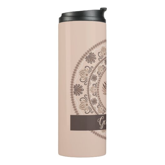 Gepersonaliseerde Mocha Rococo Revival Dot Mandala Thermosbeker (Gedraaid links)