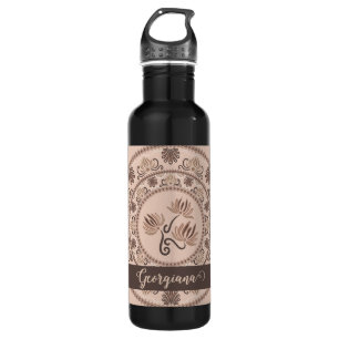 Gepersonaliseerde Mocha Rococo Revival Dot Mandala Waterfles