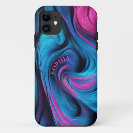 Gepersonaliseerde Modern Abstract-Blauw en Fuchsia Case-Mate iPhone Case