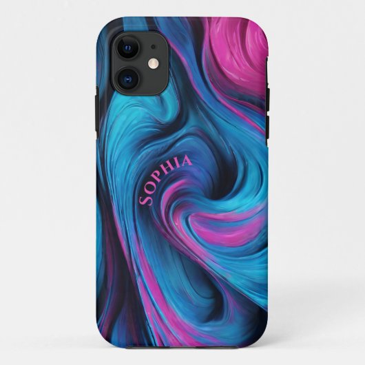 Gepersonaliseerde Modern Abstract-Blauw en Fuchsia Case-Mate iPhone Case (Achterkant)
