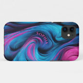 Gepersonaliseerde Modern Abstract-Blauw en Fuchsia Case-Mate iPhone Case (Achterkant (horizontaal))