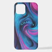 Gepersonaliseerde Modern Abstract-Blauw en Fuchsia iPhone Hoesje (Achterkant)