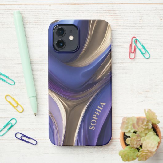 Gepersonaliseerde Modern Abstract-Blauw, Paarse en iPhone Hoesje (Op bureau)