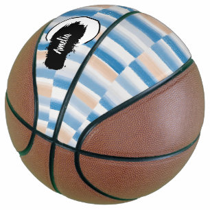 Gepersonaliseerde Modern Blue Peach Waterverf Gest Basketbal