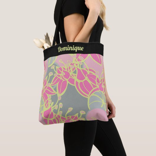 Gepersonaliseerde Modern Bud & Flower Pattern Canv Tote Bag (Dichtbij)