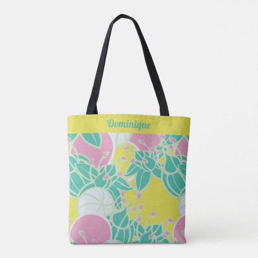 Gepersonaliseerde Modern Bud & Flower Pattern Canv Tote Bag (Achterkant)