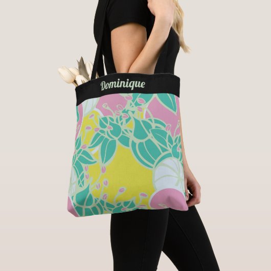 Gepersonaliseerde Modern Bud & Flower Pattern Canv Tote Bag (Dichtbij)