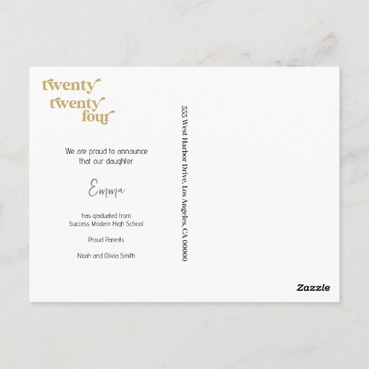 Gepersonaliseerde Modern Class van 2024 Foto Afstu Briefkaart (Achterkant)