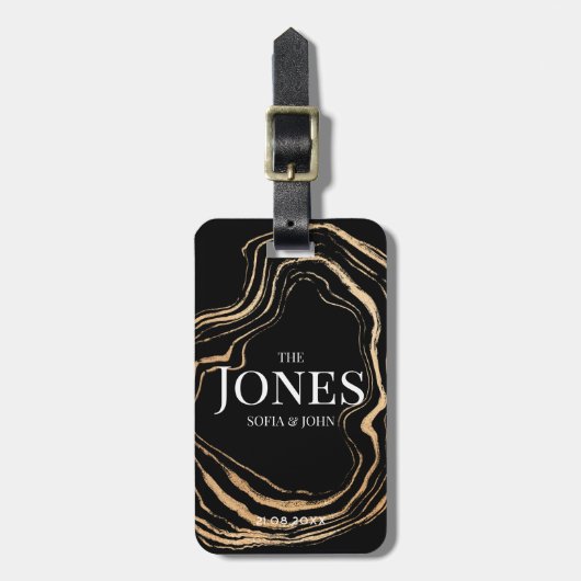 Gepersonaliseerde Modern Elegant Zwart Goud Pas ge Bagagelabel (Voorkant verticaal)