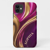 Gepersonaliseerde Modern-Fuchsia Paarse en Gold- Case-Mate iPhone Case (Achterkant)
