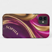 Gepersonaliseerde Modern-Fuchsia Paarse en Gold- Case-Mate iPhone Case (Achterkant (horizontaal))