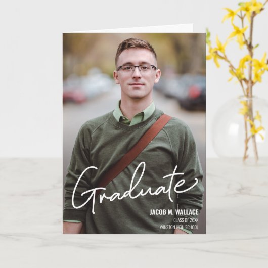 Gepersonaliseerde Modern Mannelijk Afstuderen Aank Kaart (Gele Bloem)