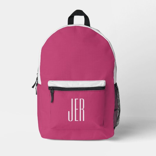 Gepersonaliseerde Modern Monogram Initialen Roze W Bedrukte Rugzak (Voorkant)