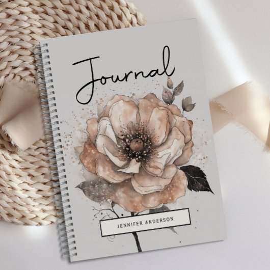 Gepersonaliseerde Modern Roos Gold Floral Journal Notitieboek