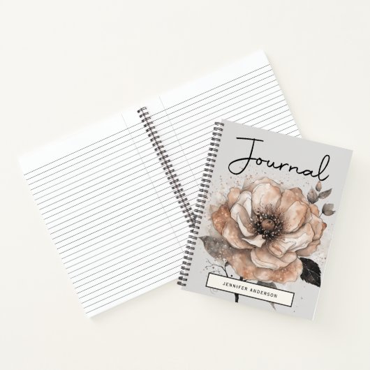 Gepersonaliseerde Modern Roos Gold Floral Journal Notitieboek (Binnen)